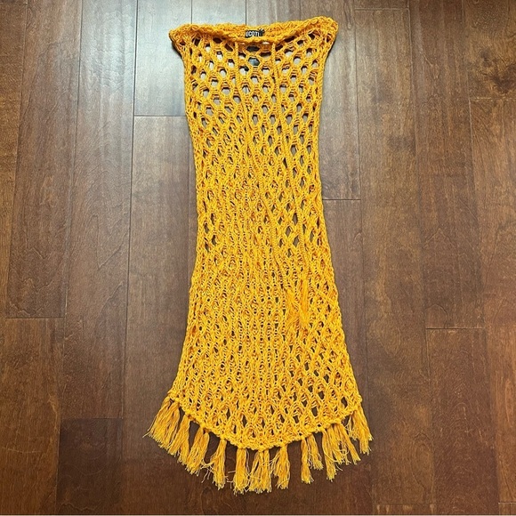 Ecote Urban Outfitters Tangerine Open Knitted Fringe Maxi Cover Up Skirt, SizeXS - Picture 1 of 7